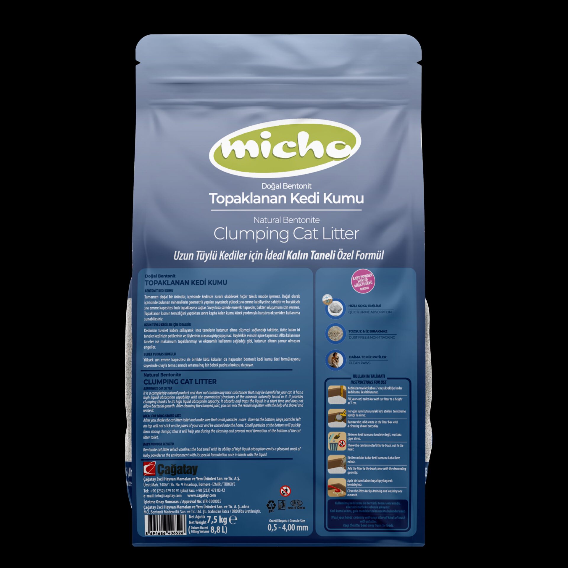 Micho bentonit posip za mačke baby puder 8.8l - Slika 2