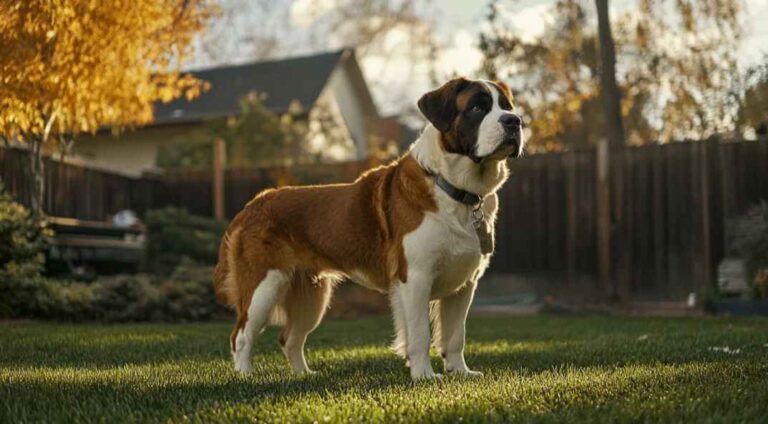 Bernardinac stoji u dvorištu